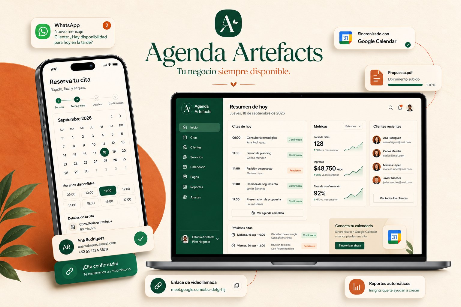 Agenda Artefacts en celular y laptop